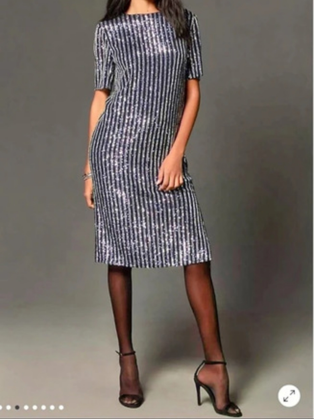 NWT Anthropologie Flat White Sequin Stripe Midi Dress